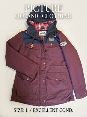 Picture Organic Women's Burgundy Ski Jacket with Hood and Navy Yoke